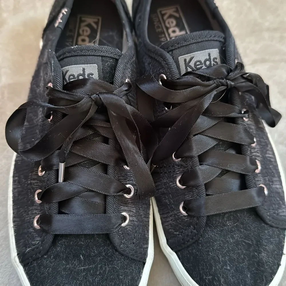 KEDS Sz 6 Blk Grey Houndstooth Sneakers *Ribbon Laces*!
